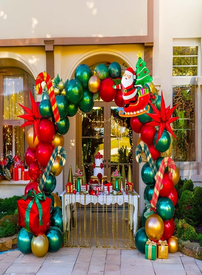 kozee Christmas party Decorations with Emerald Green Red and Gold balloon arch & Santa Candy Cane Star 4D Square gift ribbon foil balloons for Winter Christmas new years eve party Decorations - Image 1